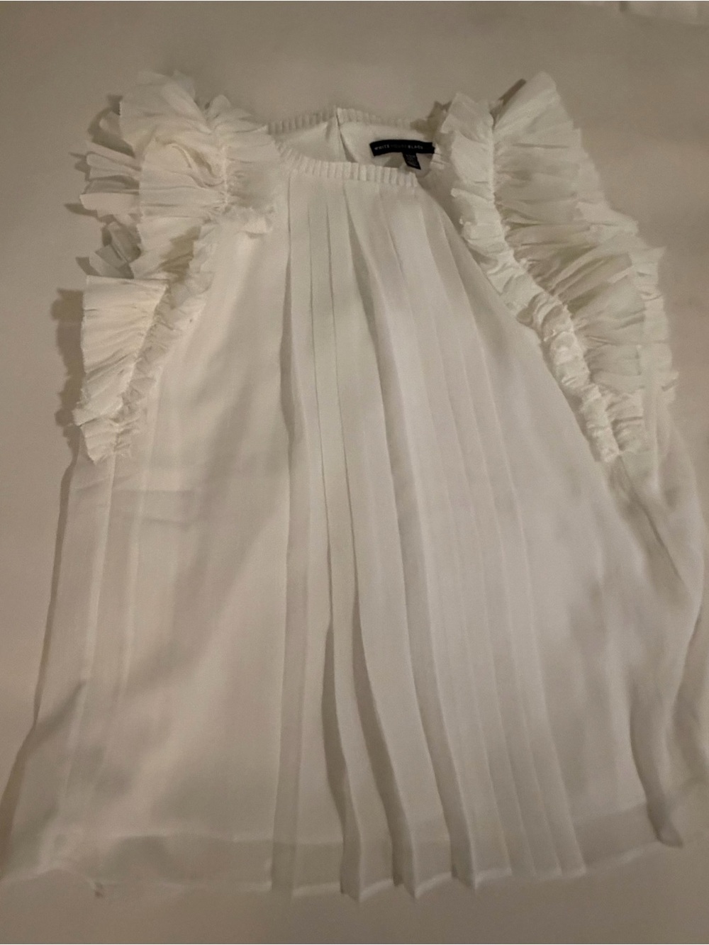 White House Black Market White Pleated Ruffle-Sleeve Blouse